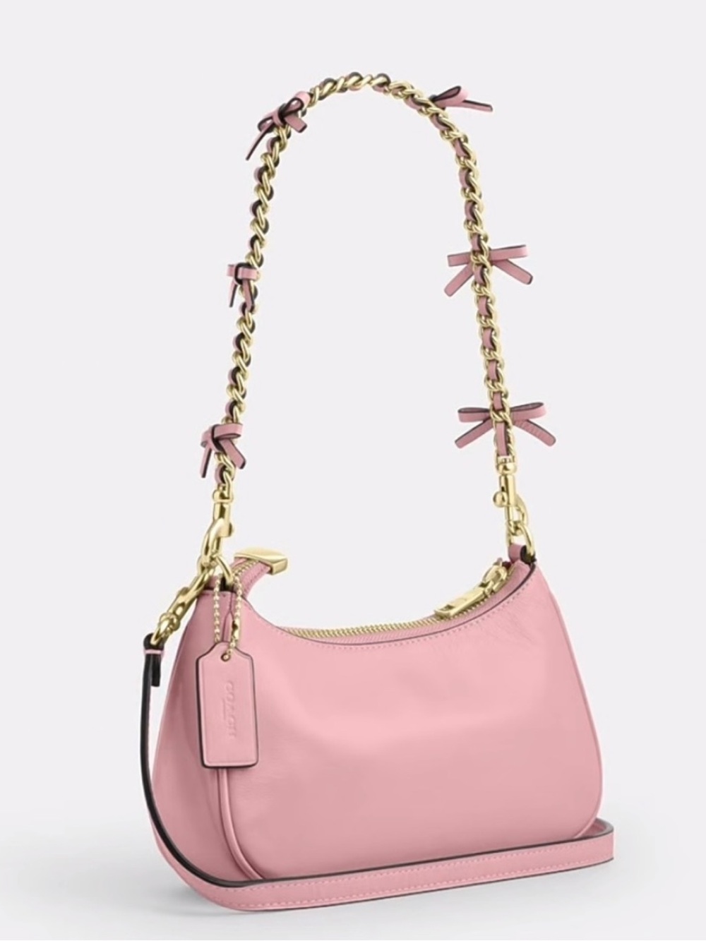 Coach Pink Leather Shoulder Bag with Gold Chain Accents - Picture 8 of 12